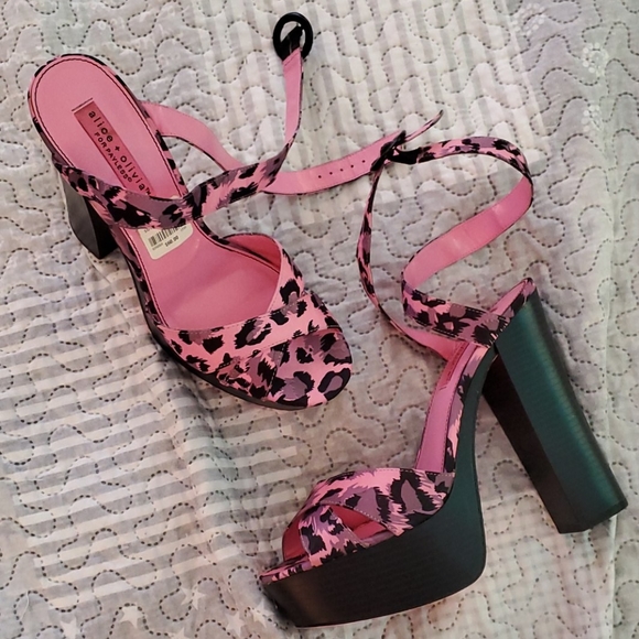 Alice + Olivia Shoes - Pink Leopard Print wrap ankle heels